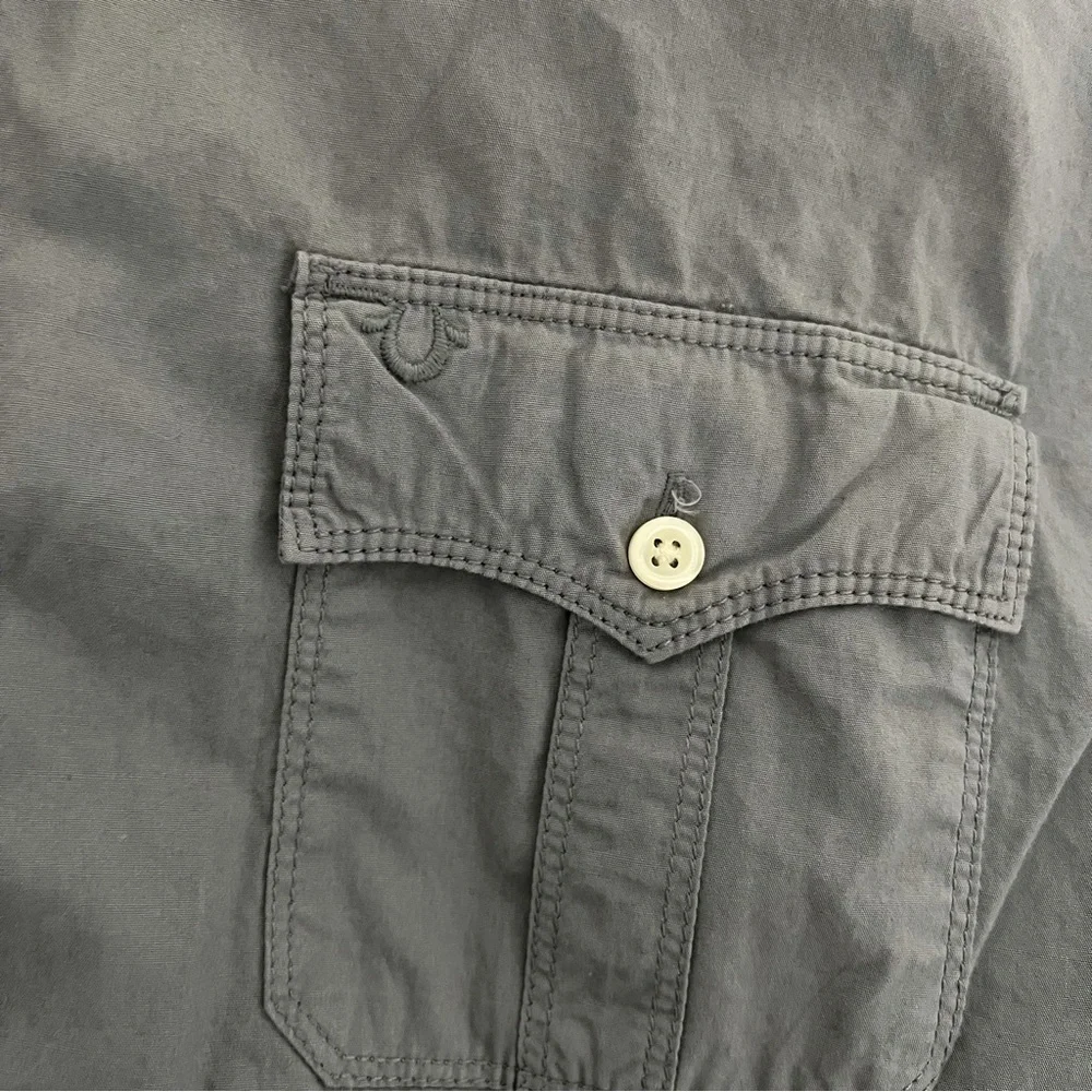 True Religion Men’s Gray XXXL Button Up Long Sleeve Shirt Logo Western Cowboy